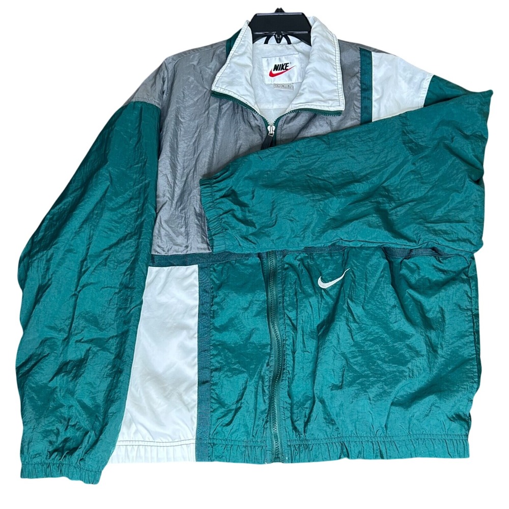 Vintage Nike Track Jacket Mens Large Green Gray Streetwear Hip Hop Rap 1990s Y2K